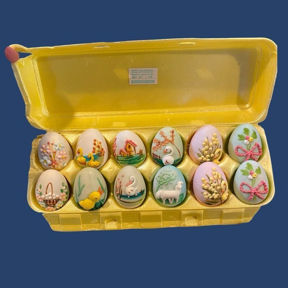 Kencraft Sugar Art Eggs One Dozen Easter RARE Very Detailed